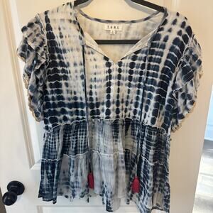 Women’s THML Blouse Top V Neck Blue Water Color Size Medium